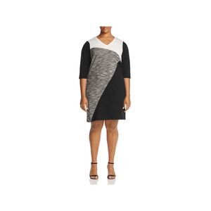 JUNAROSE Womens Black Pullover 3/4 Sleeve Above The Knee Shift Dress Plus 3X